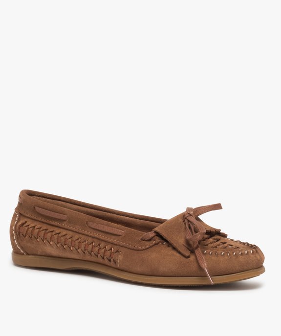 Mocassins femme souples en cuir tressé vue2 - GEMO (CASUAL) - GEMO