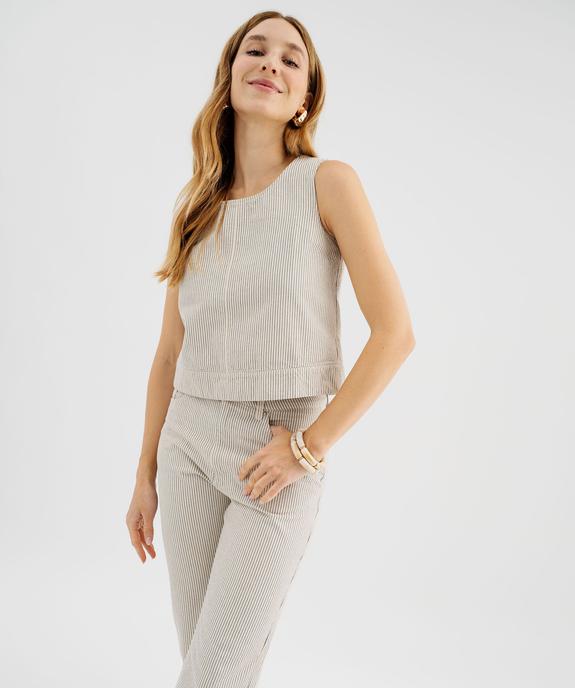 Blouse sans manches en toile denim rayée femme vue2 - GEMO 4G FEMME - GEMO
