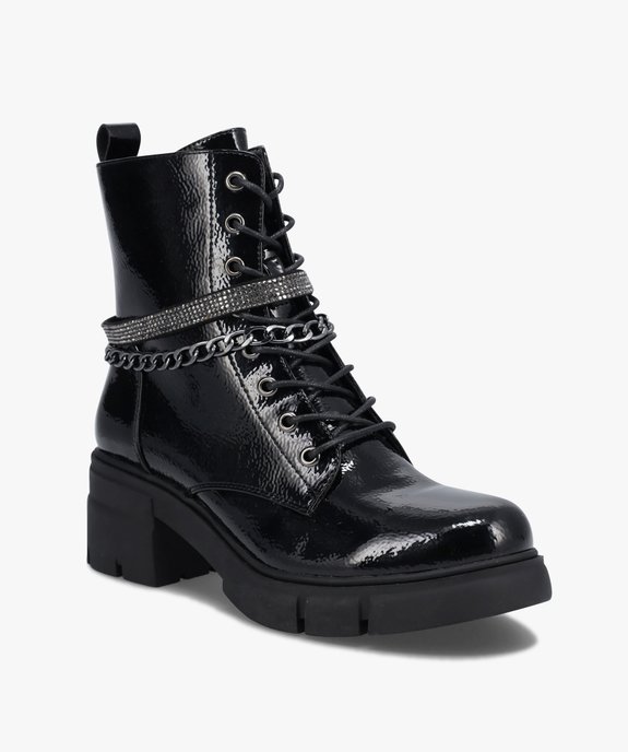 Bottines femme rock vernies avec brides métalliques vue2 - GEMO(URBAIN) - GEMO
