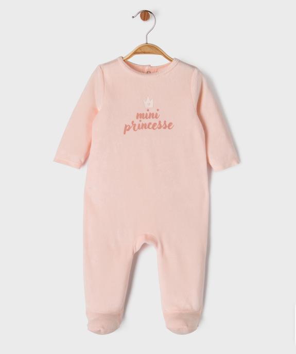 Pyjama en velours avec inscription bébé fille vue1 - GEMO(BB COUCHE) - GEMO