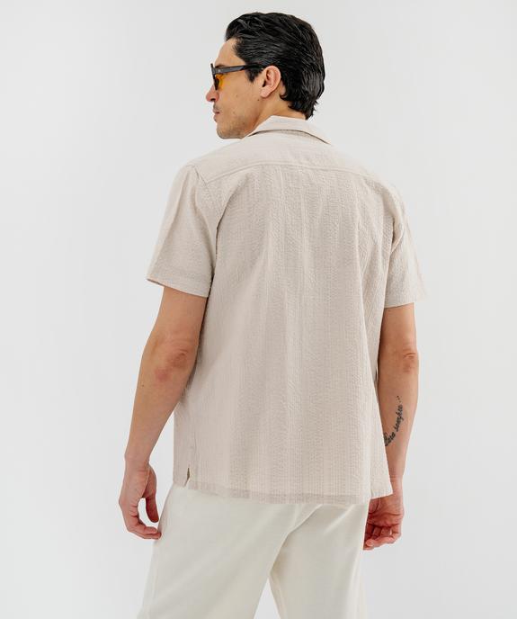 Chemise à manches courtes et col cubain en coton gaufré homme vue3 - GEMO 4G HOMME - GEMO