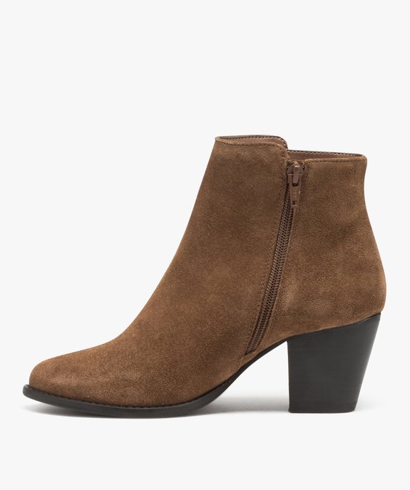 Boots femme unies en cuir suédé à talon carré vue3 - GEMO(URBAIN) - GEMO
