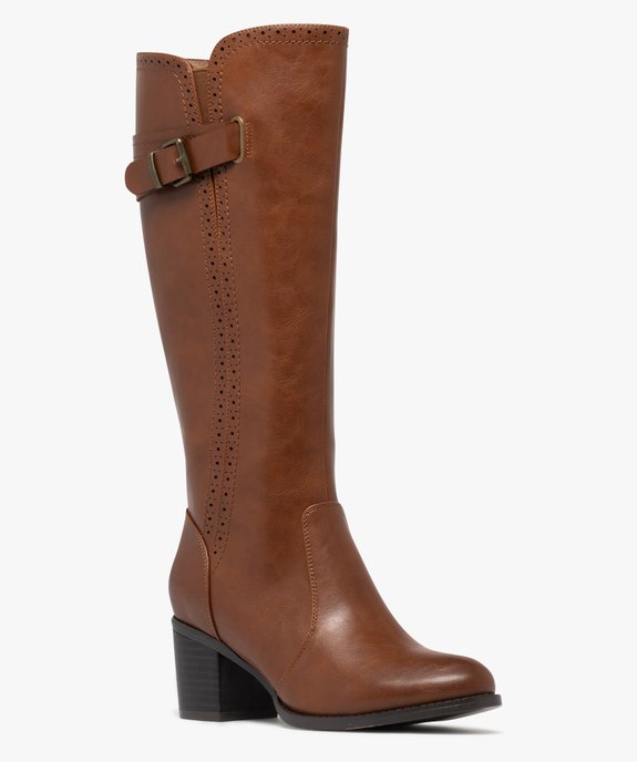 Bottes femme à talon carré avec zip et détails fleuris vue3 - GEMO(URBAIN) - GEMO