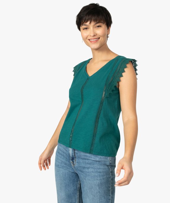 Tee-shirt femme à col V dentelle et crochet vue1 - GEMO(FEMME PAP) - GEMO