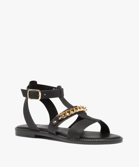 Sandales femme à talon plat et brides unies avec chaîne vue2 - GEMO (CASUAL) - GEMO