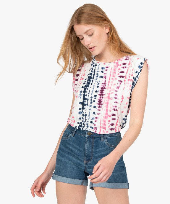Tee-shirt femme à épaulettes imprimé tâches de peinture vue1 - GEMO(FEMME PAP) - GEMO