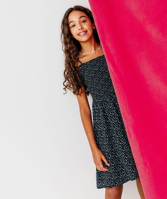 Robe fleurie à fines bretelles et buste smocké fille vue7 - GEMO 4G FILLE - GEMO