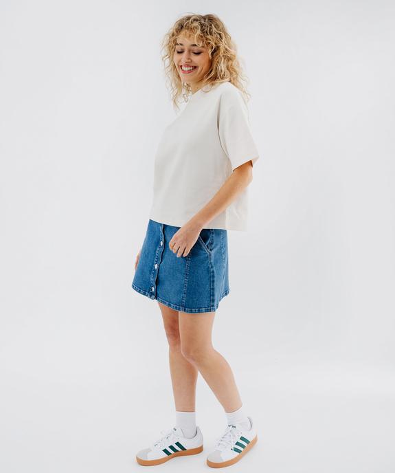 Tee-shirt manches courtes et col rond coupe oversize femme vue4 - GEMO 4G FEMME - GEMO