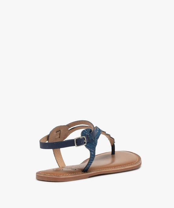 Sandales femme à talon plat et entre-doigts en cuir Coupe spéciale pied large vue4 - GEMO (CASUAL) - GEMO