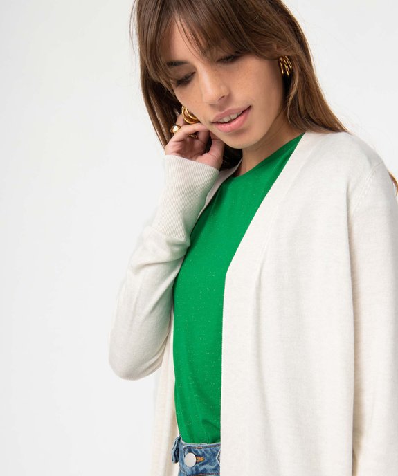 Gilet femme long en maille fine porté ouvert vue2 - GEMO 4G FEMME - GEMO