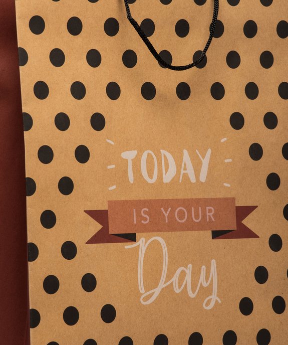 Sac cadeau en papier kraft recyclé imprimé pois vue2 - GEMO 4G FEMME - GEMO