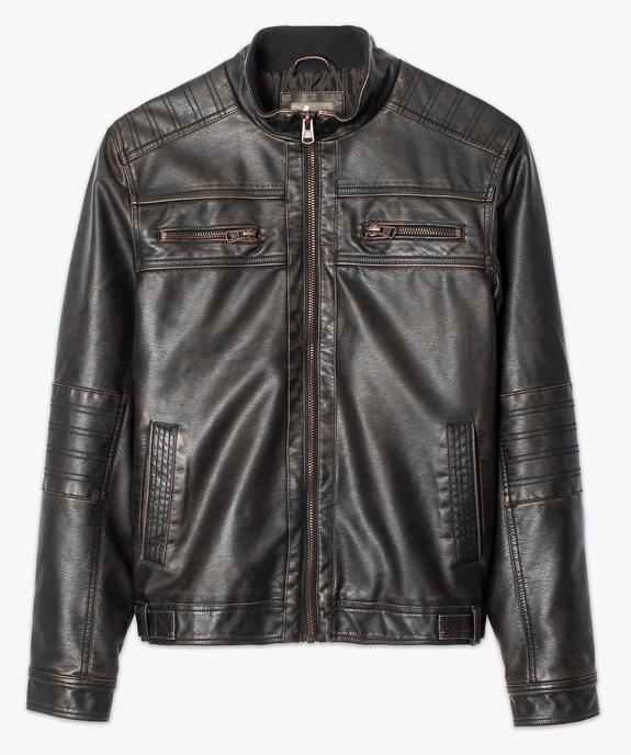 Blouson motard zippé en similicuir vue4 - GEMO (HOMME) - GEMO