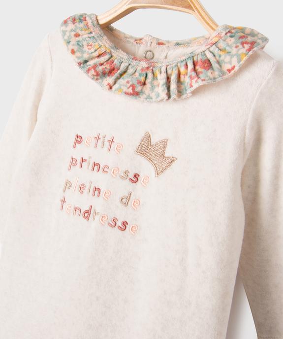 Pyjama en velours à col volanté fleuri bébé vue2 - GEMO 4G BEBE - GEMO