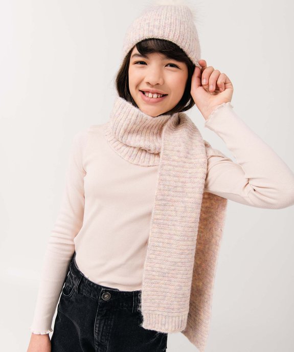 Bonnet fille en maille côtelée multicolore avec pompon vue4 - GEMO (JUNIOR) - GEMO