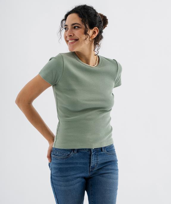 Tee-shirt manches courtes et col rond en maille côtelée femme vue1 - GEMO 4G FEMME - GEMO