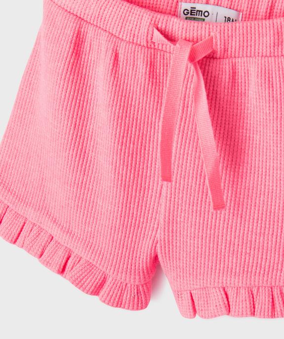 Short en maille nid d’abeille avec volants bébé fille vue2 - GEMO 4G BEBE - GEMO