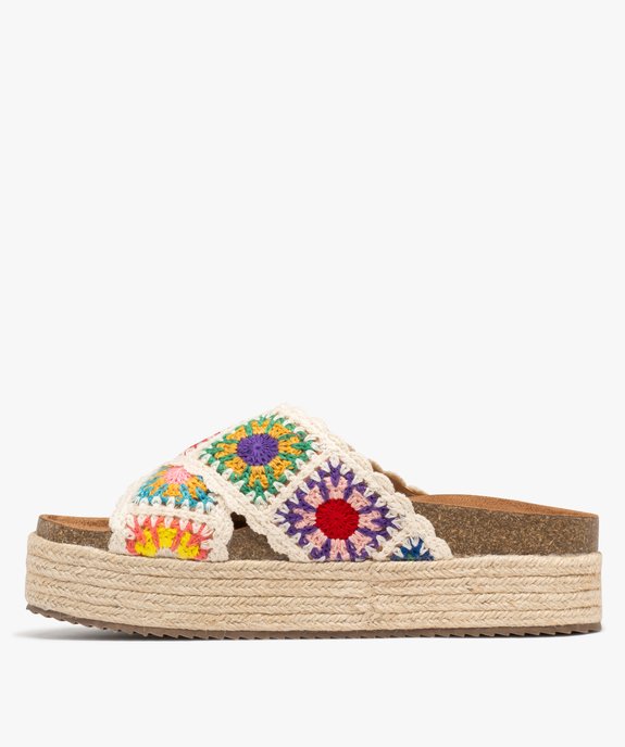 Mules à semelle plateforme en corde et larges brides en crochet femme vue3 - 5 MILES - GEMO