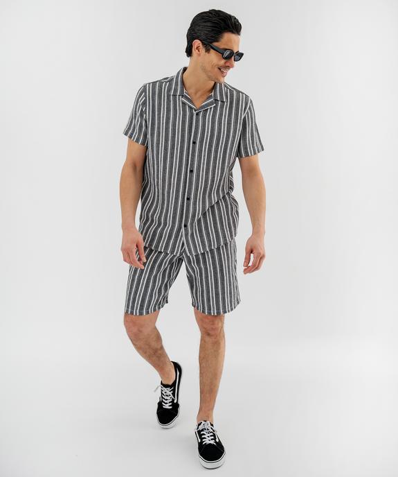 Chemise manches courtes col cubain en textile de coton tissé rayé homme vue5 - GEMO 4G HOMME - GEMO