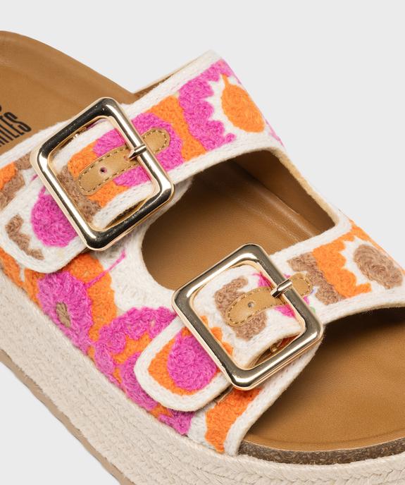 Mules à double bride brodées sur semelle plateforme femme - 5 Miles vue6 - 5 MILES - GEMO