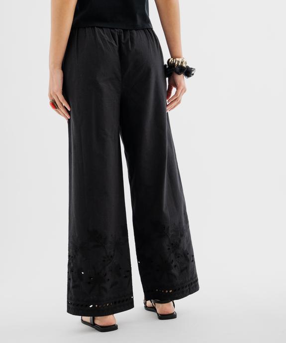 Pantalon large en coton avec bas de jambe brodés et ajourés femme vue3 - GEMO(FEMME PAP) - GEMO