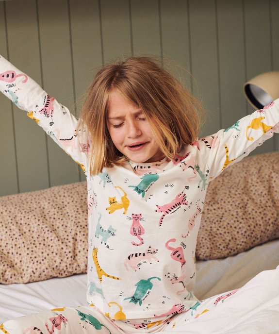 Pyjama en coton 2 pièces à motif chats fille vue1 - GEMO 4G FILLE - GEMO