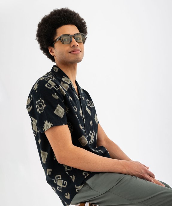 Chemise imprimée en coton avec col cubain homme vue1 - GEMO (HOMME) - GEMO