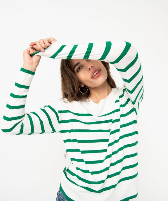 Pull rayé en maille fine avec col rond femme vue1 - GEMO 4G FEMME - GEMO