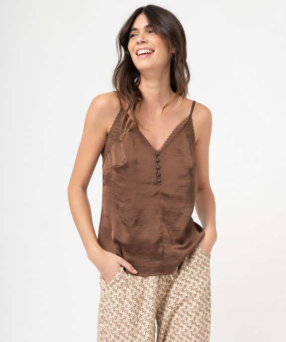 Débardeur femme bi-matières à fines bretelles vue2 - GEMO(HOMWR FEM) - GEMO