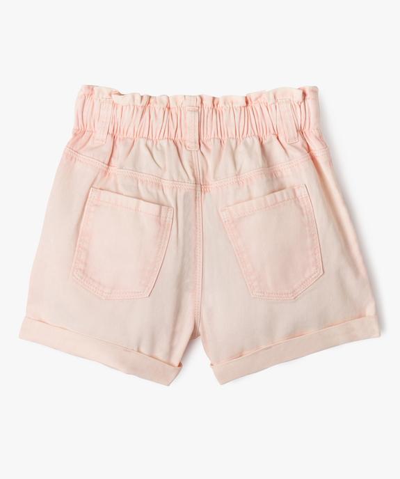 Short en toile taille haute avec ceinture élastique fille vue3 - GEMO 4G FILLE - GEMO