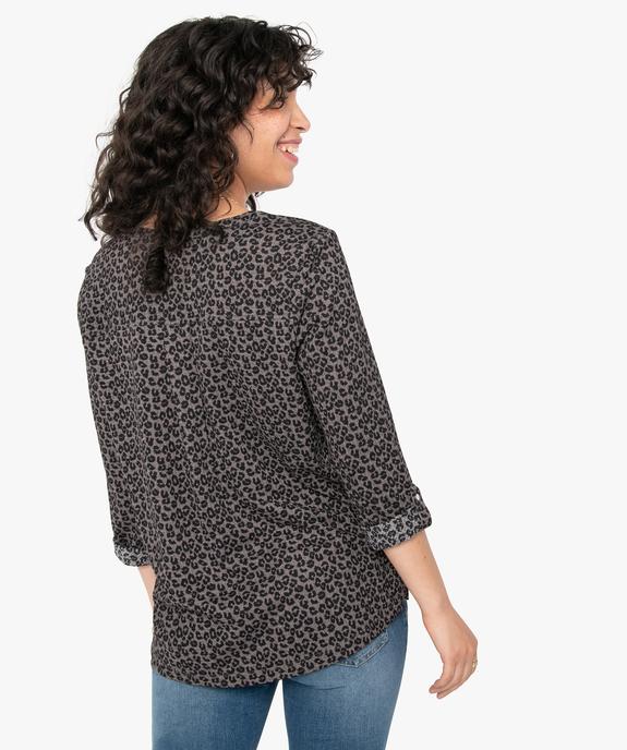 Tee-shirt femme imprimé à manches longues avec col boutonné vue3 - GEMO 4G FEMME - GEMO