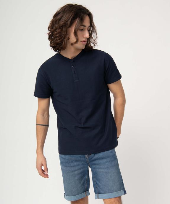 Tee-shirt homme col tunisien en maille texturée vue2 - GEMO (HOMME) - GEMO