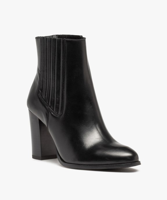 Boots femme à talon style Chelsea dessus cuir uni - Tanéo vue3 - TANEO - GEMO