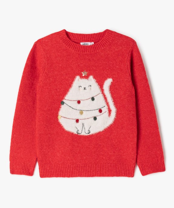 Pull de Noël avec motif chat fille vue1 - GEMO (ENFANT) - GEMO