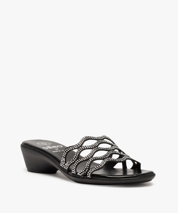 Mules femme dessus ajouré à strass et talon compensé vue2 - GEMO(URBAIN) - GEMO