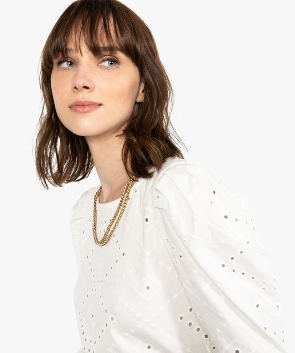 Tee-shirt femme en broderie anglaise avec manches bouffantes vue2 - GEMO(FEMME PAP) - GEMO