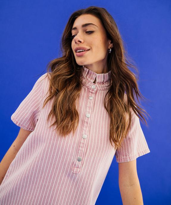 Robe en jean colorée et rayée à col victorien femme vue2 - GEMO 4G FEMME - GEMO