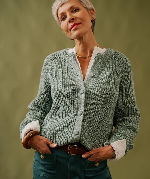 Gilet en maille chinée à col rond femme vue1 - GEMO(FEMME PAP) - GEMO