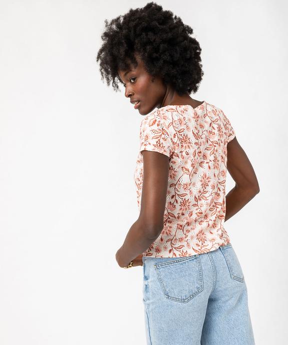 Tee-shirt manches courtes à boutonnière en maille ajourée femme vue3 - GEMO(FEMME PAP) - GEMO