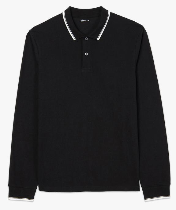 Polo homme à manches longues en maille piquée et finition rayée vue4 - GEMO (HOMME) - GEMO