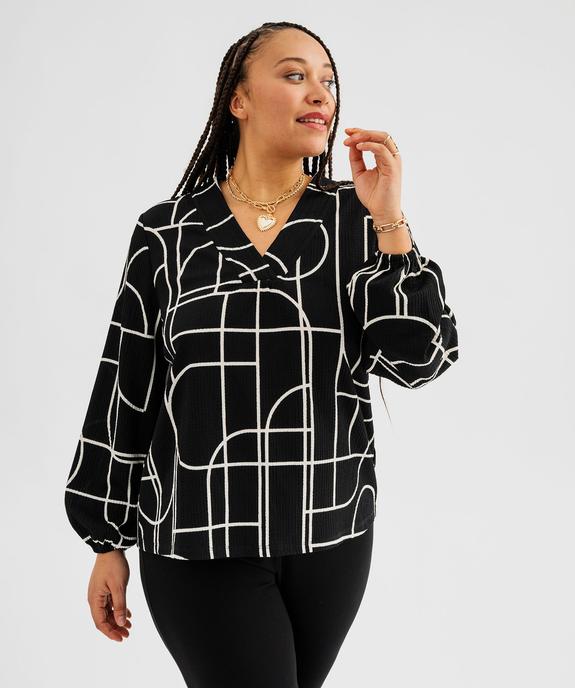 Tee-shirt imprimé à manches longues à col V femme grande taille vue1 - GEMO 4G GT - GEMO