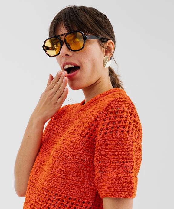 Pull manches courtes en maille ajourée femme vue2 - GEMO 4G FEMME - GEMO