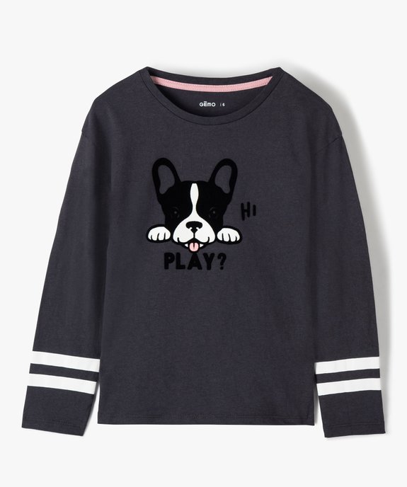 Tee-shirt fille à manches longues motif animal en velours vue1 - GEMO (ENFANT) - GEMO