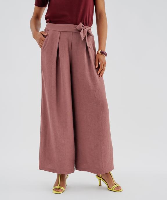 Pantalon large et fluide à taille élastiquée et liens à nouer femme vue1 - GEMO 4G FEMME - GEMO