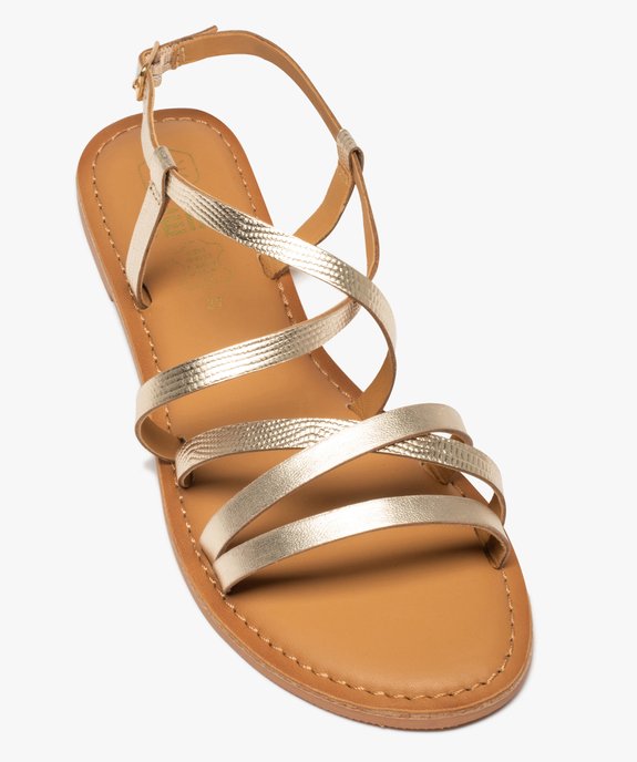 Sandales femme à talon plat et fines brides en cuir métallisé vue5 - GEMO (CASUAL) - GEMO