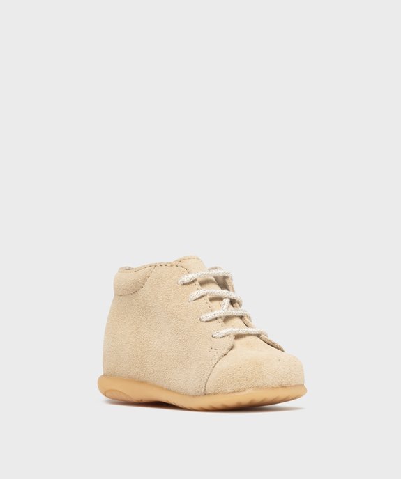 Chaussures premiers pas en cuir suédé à lacets bébé - Na ! vue3 - NA! - GEMO
