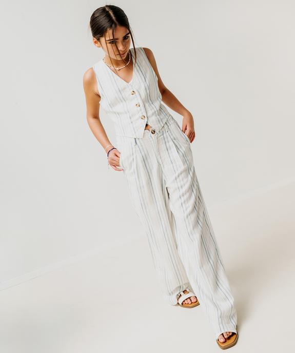 Pantalon large en viscose et lin rayé fille vue1 - GEMO 4G FILLE - GEMO