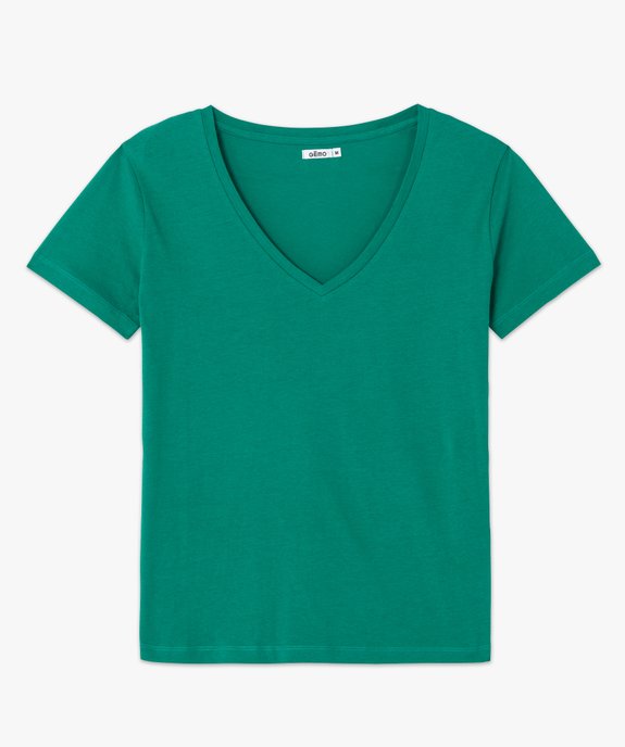 Tee-shirt femme à manches courtes avec col V vue4 - GEMO(FEMME PAP) - GEMO