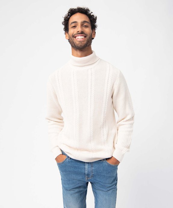 Pull homme en maille torsadée à col roulé vue2 - GEMO (HOMME) - GEMO