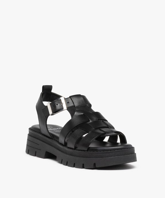 Sandales femme à semelle crantée et brides en cuir vue2 - GEMO (CASUAL) - GEMO