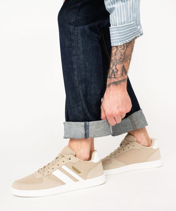 Baskets homme unies en mesh avec bandes latérales vue1 - GEMO (SPORTSWR) - GEMO